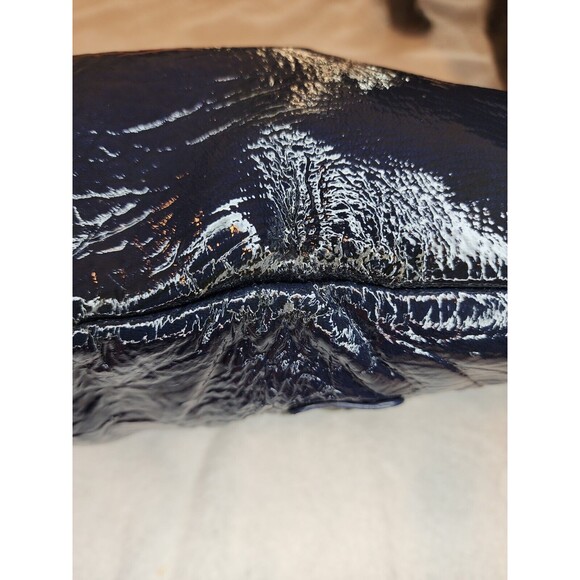 Nicole Miller Real Patent Leather Envelope Fold Over Clutch Deep Purple Purse - Picture 8 of 10